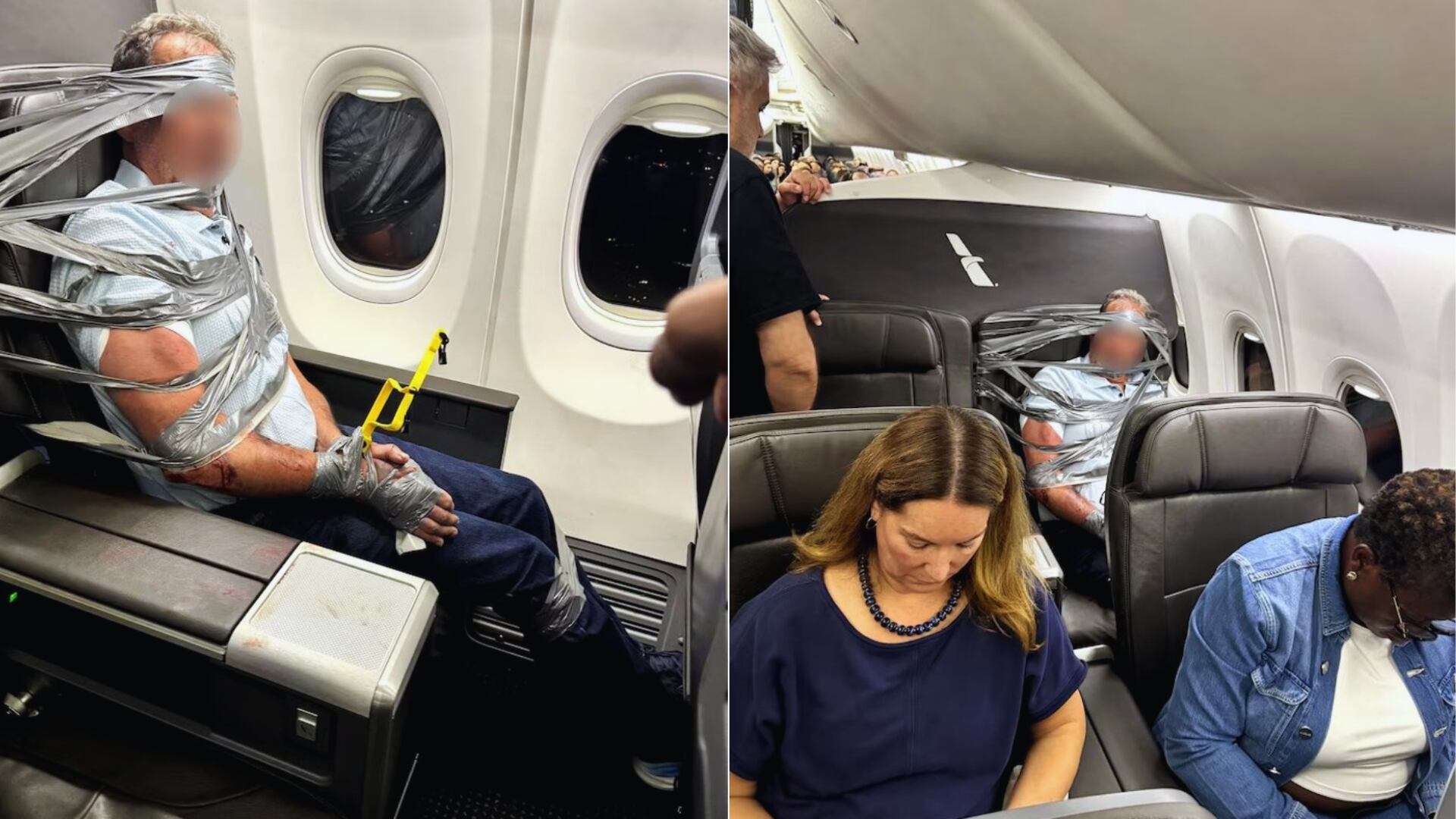 VIDEO | Pasajero ataca a otros viajeros en avión y es inmovilizado con cinta adhesiva