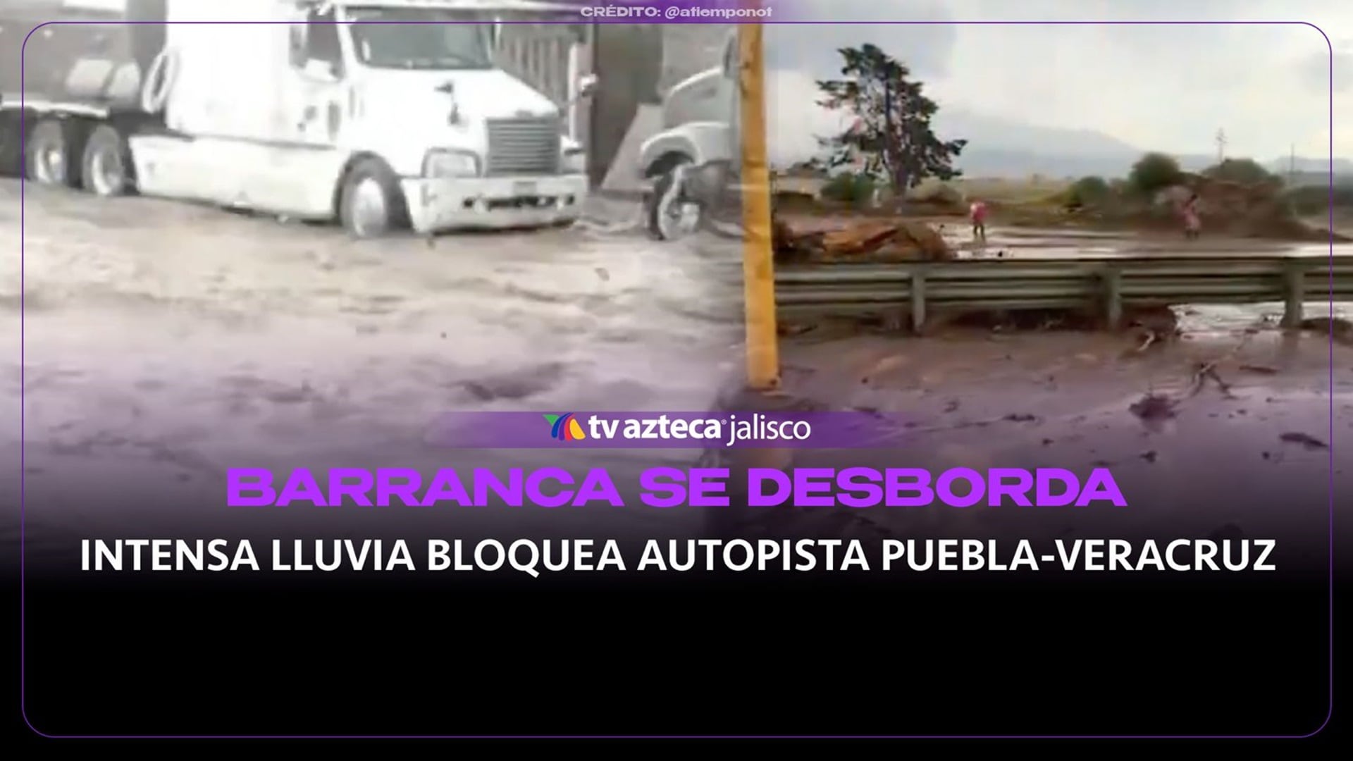 VIDEO: Barranca se desborda y arrastra lodo y piedras hacia autopista Puebla-Orizaba