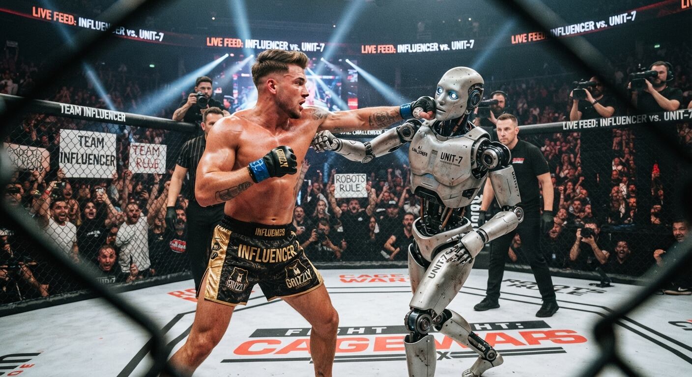 VIDEO: ¡Humanos contra robots! Influencer se enfrenta a un humanoide en una pelea dentro de una jaula